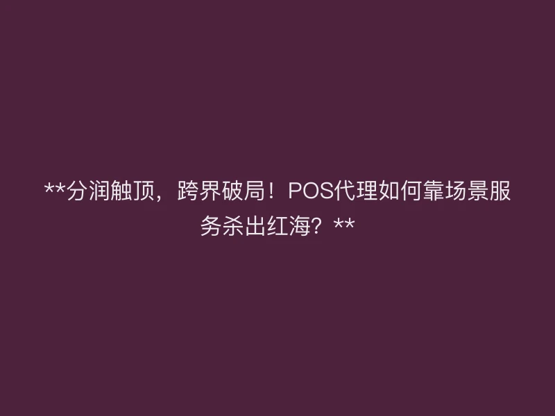 **分润触顶，跨界破局！POS代理如何靠场景服务杀出红海？**