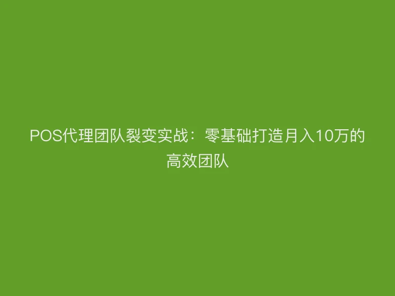 POS代理团队裂变实战：零基础打造月入10万的高效团队