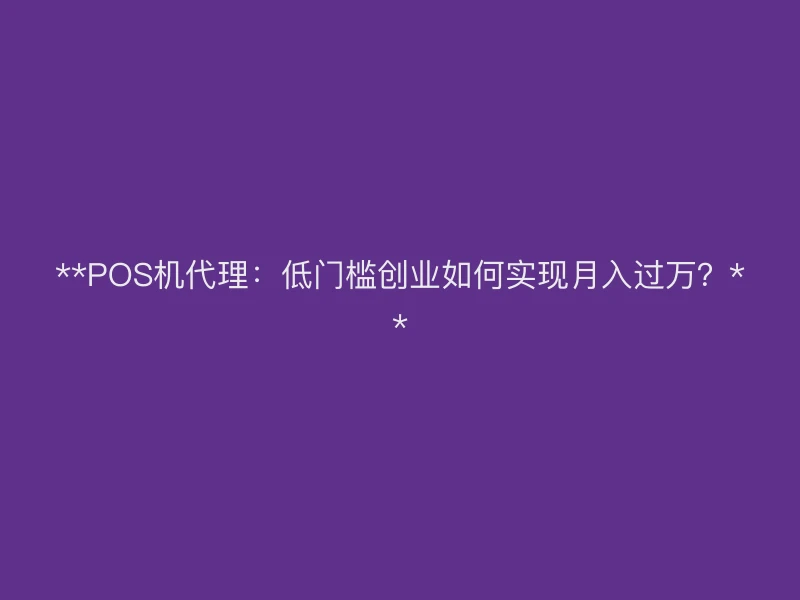**POS机代理：低门槛创业如何实现月入过万？**