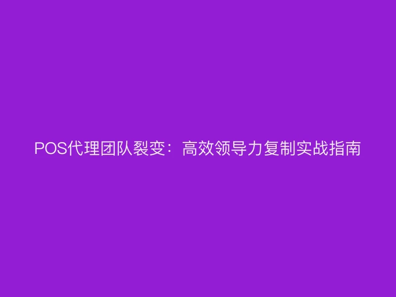 POS代理团队裂变：高效领导力复制实战指南