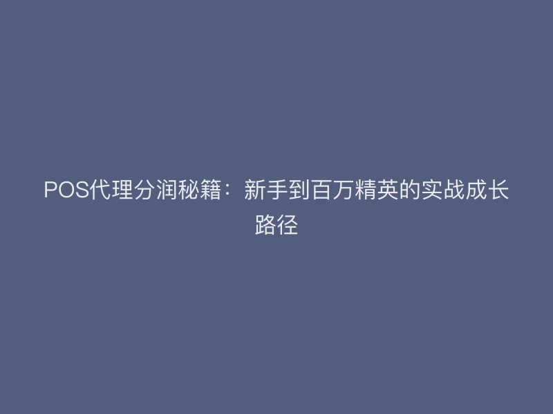 POS代理分润秘籍：新手到百万精英的实战成长路径