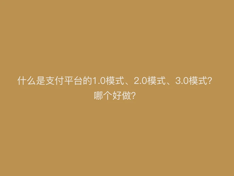 什么是支付平台的1.0模式、2.0模式、3.0模式？哪个好做？