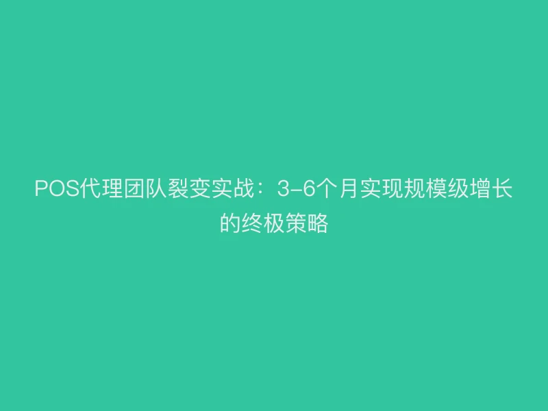 POS代理团队裂变实战：3-6个月实现规模级增长的终极策略