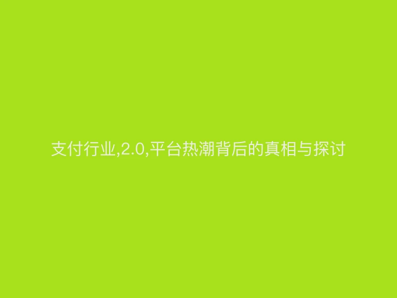 支付行业,2.0,平台热潮背后的真相与探讨