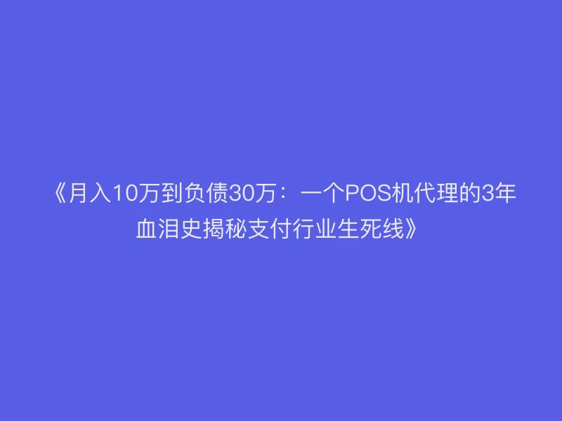 《月入10万到负债30万：一个POS机代理的3年血泪史揭秘支付行业生死线》