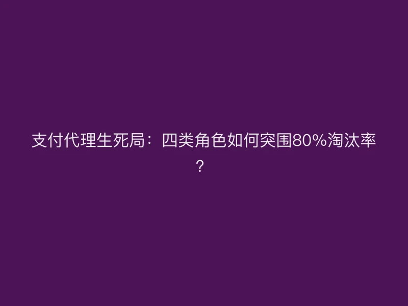 支付代理生死局：四类角色如何突围80%淘汰率？