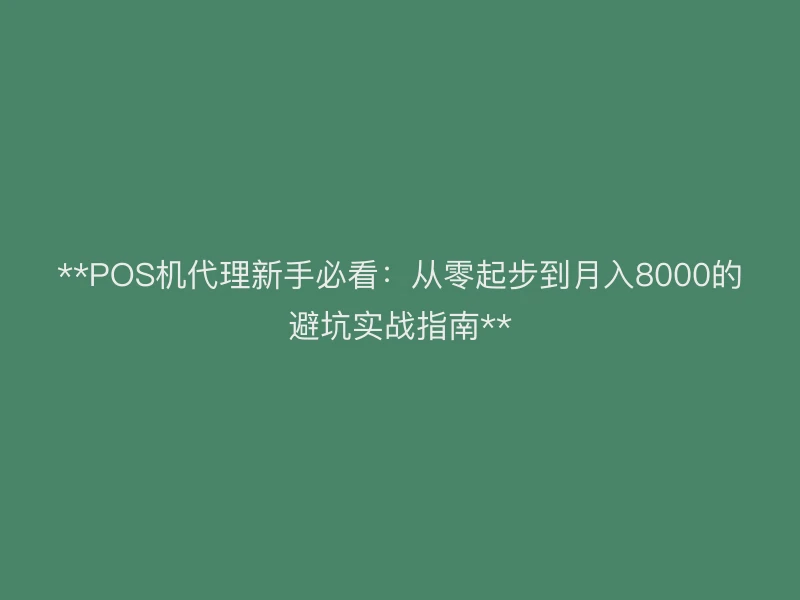 **POS机代理新手必看：从零起步到月入8000的避坑实战指南**