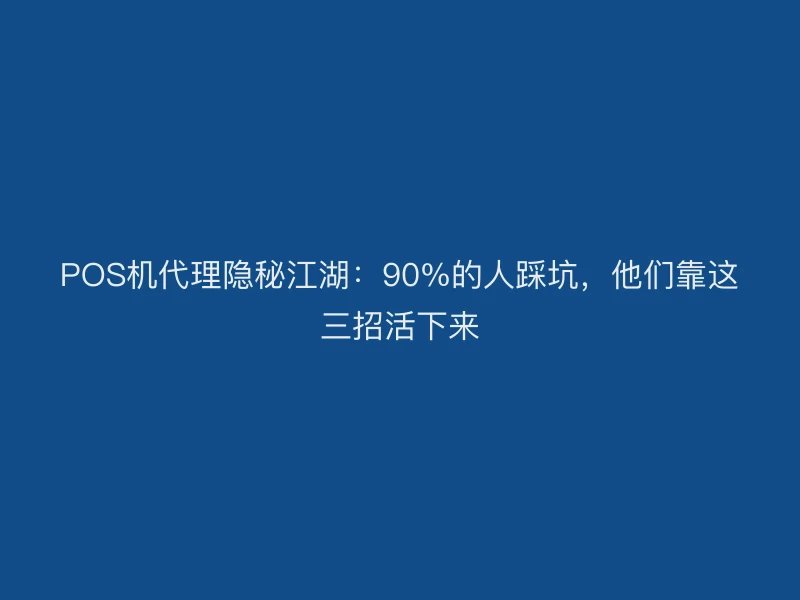 POS机代理隐秘江湖：90%的人踩坑，他们靠这三招活下来