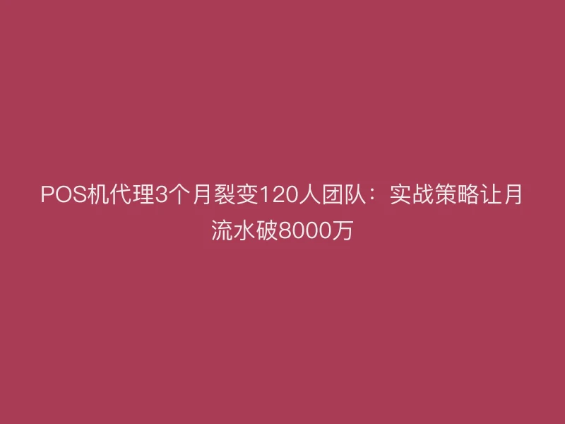 POS机代理3个月裂变120人团队：实战策略让月流水破8000万