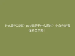 什么是POS机？pos机是干什么用的？小白也能看懂的全攻略！