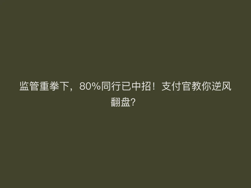 监管重拳下，80%同行已中招！支付官教你逆风翻盘？