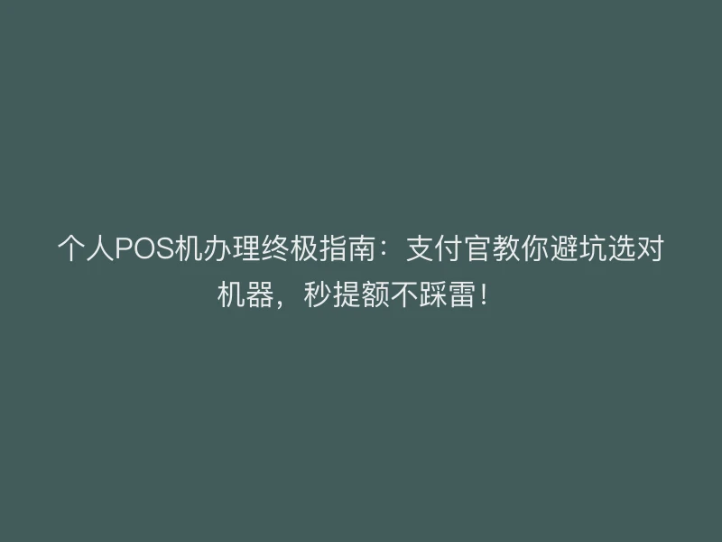 个人POS机办理终极指南：支付官教你避坑选对机器，秒提额不踩雷！