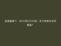 监管重拳下，80%同行已中招！支付官教你逆风翻盘？