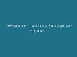 支付官紧急通知：5月28日某支付通道停服！商户如何破局？ 