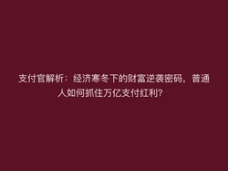 支付官解析：经济寒冬下的财富逆袭密码，普通人如何抓住万亿支付红利？ 