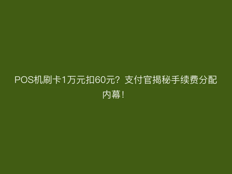 POS机刷卡1万元扣60元？支付官揭秘手续费分配内幕！