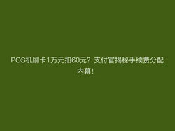POS机刷卡1万元扣60元？支付官揭秘手续费分配内幕！