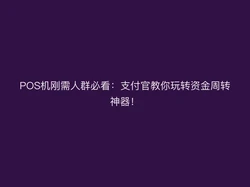 POS机刚需人群必看：支付官教你玩转资金周转神器！